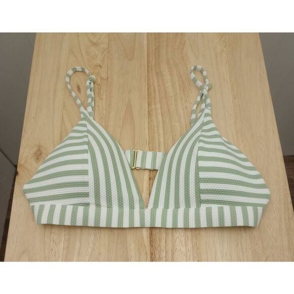 H&M bikini top. Green white striped, swimwear , swim suit top . size 6 - Picture 1 of 5